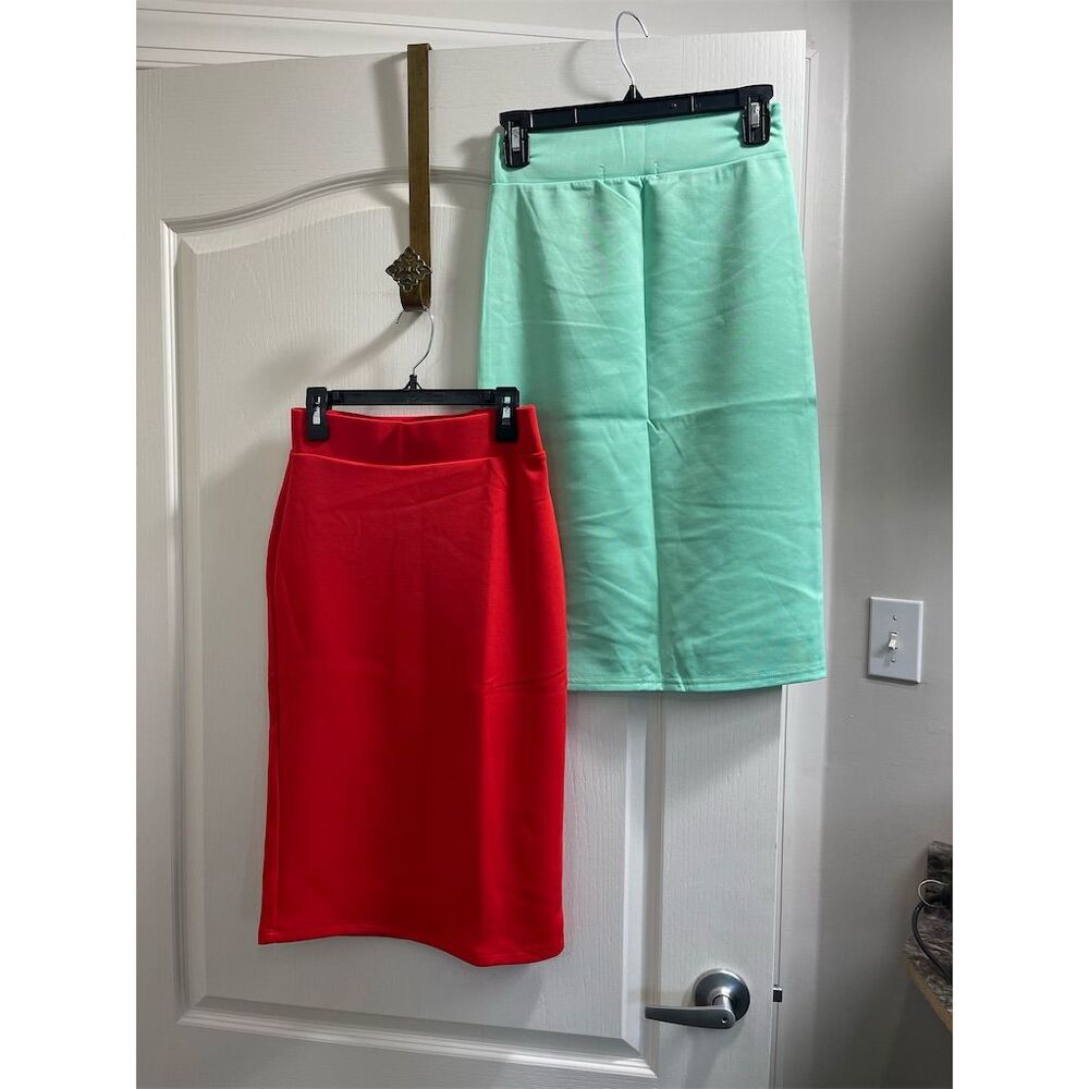 DOUBLJU Women's Pencil Skirts SET OF 2 Knee Length Size S (sku 502)